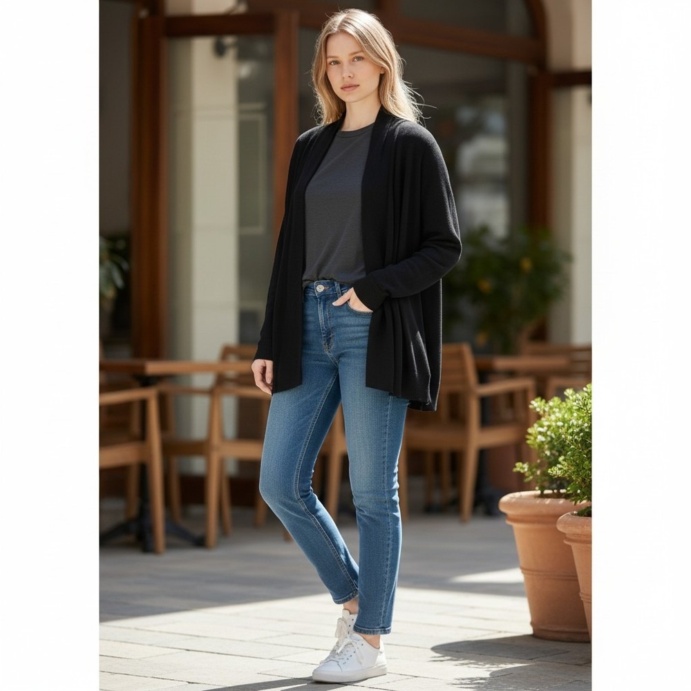 Grace Elements Womens Black Open Front Shawl Collar Cardigan Sweater Size Large